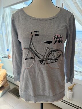 The Limited Gray Crewneck Sweater with Bicycle Graphic and Pink Flower-S